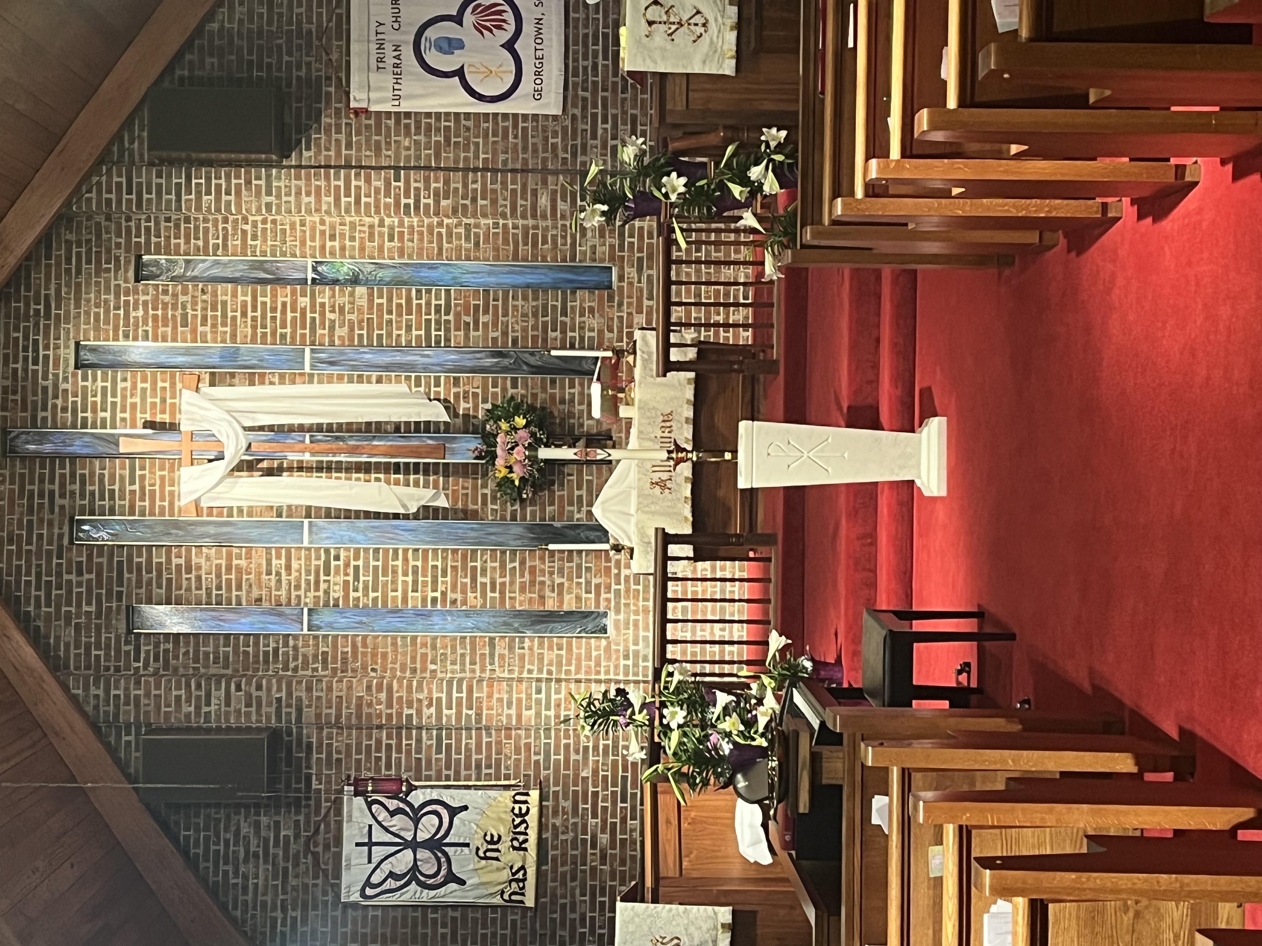 Interior of the sanctuary at Trinity Lutheran Church in Georgetown, South Carolina.